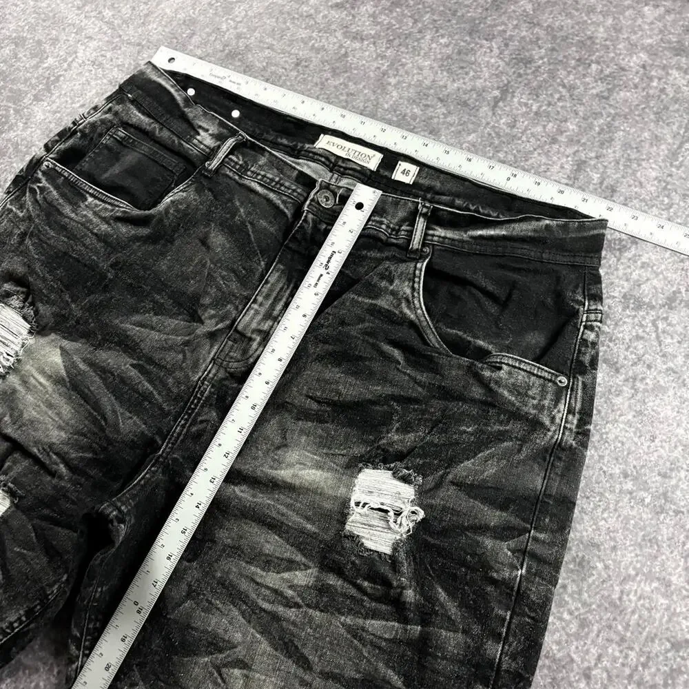 Vintage Evolution In Design Men’s 46 Black Acid Wash Distressed Denim Jorts Y2K